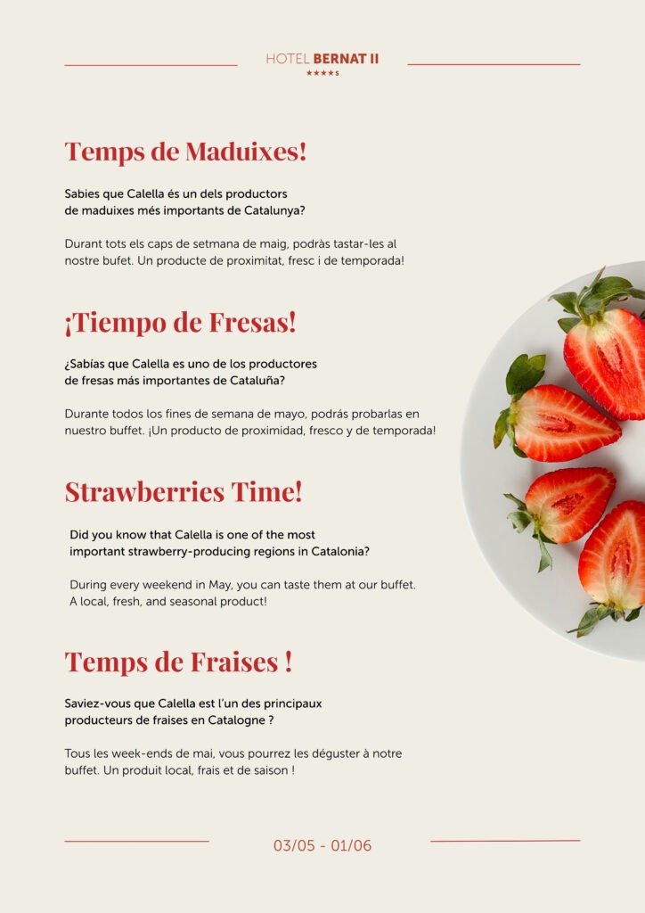 POSTER PROMOCIONAL FRESAS DEL MARESME EN EL HOTEL BERNAT II DE CALELLA