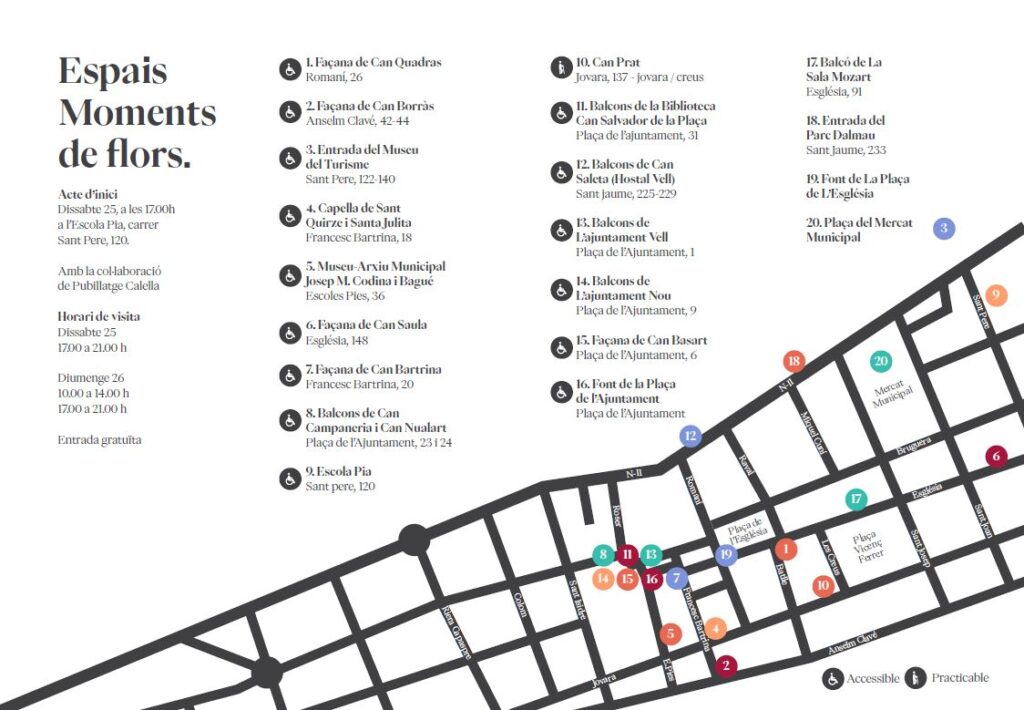Mapa de Calella para el evento de Moments de Flors 2025 en Calella (Barcelona)